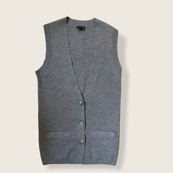 Theory Grey Merino Wool Long Vest size Small - Picture 2 of 13